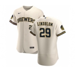 Men's Nike Milwaukee Brewers #29 Josh Lindblom Cream Home 2020 Authentic Player Baseball Jersey