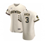 Men's Nike Milwaukee Brewers #3 Orlando Arcia Cream Home 2020 Authentic Player Baseball Jersey