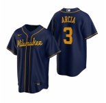 Men's Nike Milwaukee Brewers #3 Orlando Arcia Navy Alternate Stitched Baseball Jersey