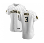 Men's Nike Milwaukee Brewers #3 Orlando Arcia White Home 2020 Authentic Player Baseball Jersey