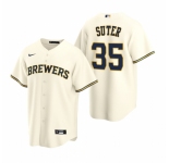 Men's Nike Milwaukee Brewers #35 Brent Suter Cream Home Stitched Baseball Jersey