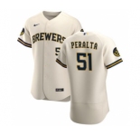 Men's Nike Milwaukee Brewers #51 Freddy Peralta Cream Home 2020 Authentic Player Baseball Jersey