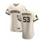 Men's Nike Milwaukee Brewers #53 Brandon Woodruff Cream Home 2020 Authentic Player Baseball Jersey