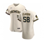 Men's Nike Milwaukee Brewers #58 Alex Claudio Cream Home 2020 Authentic Player Baseball Jersey