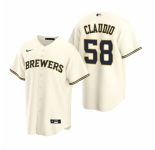 Men's Nike Milwaukee Brewers #58 Alex Claudio Cream Home Stitched Baseball Jersey