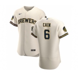 Men's Nike Milwaukee Brewers #6 Lorenzo Cain Cream Home 2020 Authentic Player Baseball Jersey