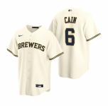 Men's Nike Milwaukee Brewers #6 Lorenzo Cain Cream Home Stitched Baseball Jersey