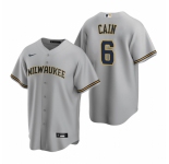 Men's Nike Milwaukee Brewers #6 Lorenzo Cain Gray Road Stitched Baseball Jersey
