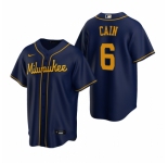 Men's Nike Milwaukee Brewers #6 Lorenzo Cain Navy Alternate Stitched Baseball Jersey