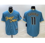Milwaukee Brewers #11 Jackson Chourio Blue 2022 City Connect Cool Base Stitched Jersey