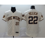 Nike Men's Milwaukee Brewers #22 Christian Yelich Cream Home Flex Base Authentic Collection Baseball Player Jersey