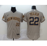 Nike Men's Milwaukee Brewers  #22 Christian Yelich Grey Alternate Flex Base Authentic Collection Baseball Jersey