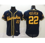 Nike Men's Milwaukee Brewers  #22 Christian Yelich Navy Blue  Alternate Flex Base Authentic Collection Baseball Jersey