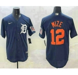 Men's Detroit Tigers #12 Casey Mize Navy Alternate With Patch Cool Base Stitched Jersey
