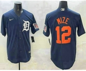 Men's Detroit Tigers #12 Casey Mize Navy Alternate With Patch Cool Base Stitched Jersey