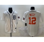 Men's Detroit Tigers #12 Casey Mize White With Patch Cool Base Stitched Baseball Jersey