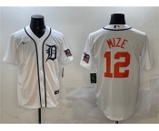 Men's Detroit Tigers #12 Casey Mize White With Patch Cool Base Stitched Baseball Jersey