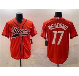 Men's Detroit Tigers #17 Parker Meadows Orange With Patch Cool Base Stitched Baseball Jersey