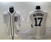 Men's Detroit Tigers #17 Parker Meadows White Cool Base Stitched Jersey