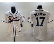 Men's Detroit Tigers #17 Parker Meadows White With Patch Cool Base Stitched Baseball Jersey