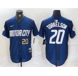 Mens Detroit Tigers #20 Spencer Torkelson Number 2024 Navy City Connect Cool Base Limited Stitched Jersey