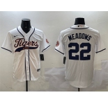 Men's Detroit Tigers #22 Parker Meadows White With Patch Cool Base Stitched Baseball Jersey