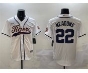 Men's Detroit Tigers #22 Parker Meadows White With Patch Cool Base Stitched Baseball Jersey