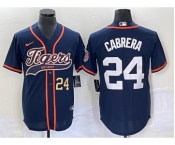 Men's Detroit Tigers #24 Miguel Cabrera Number Navy Blue Cool Base Stitched Baseball Jersey