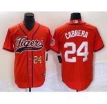 Men's Detroit Tigers #24 Miguel Cabrera Number Orange Cool Base Stitched Baseball Jersey
