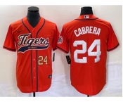 Men's Detroit Tigers #24 Miguel Cabrera Number Orange Cool Base Stitched Baseball Jersey