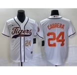 Men's Detroit Tigers #24 Miguel Cabrera Number White Cool Base Stitched Baseball Jersey