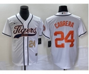 Men's Detroit Tigers #24 Miguel Cabrera Number White Cool Base Stitched Baseball Jersey