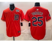 Men's Detroit Tigers #25 Gleyber Torres Orange 2026 Alternate USA 250' Patch Vapor Premier Limited Stitched Baseball Jersey