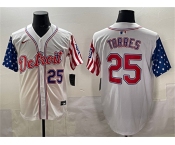 Men's Detroit Tigers #25 Gleyber Torres White 2025 Memorial Day Vapor Premier Limited Stitched Baseball Jersey