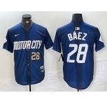 Men's Detroit Tigers #28 Javier Baez Number 2024 Navy City Connect Cool Base Limited Stitched Jersey