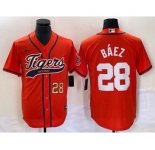 Men's Detroit Tigers #28 Javier Baez Number Orange Cool Base Stitched Baseball Jersey