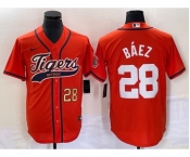 Men's Detroit Tigers #28 Javier Baez Number Orange Cool Base Stitched Baseball Jersey