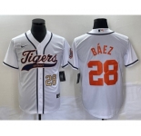Men's Detroit Tigers #28 Javier Baez Number White Cool Base Stitched Baseball Jersey