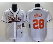 Men's Detroit Tigers #28 Javier Baez Number White Cool Base Stitched Baseball Jersey