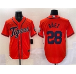Men's Detroit Tigers #28 Javier Báez Orange With Patch Cool Base Stitched Baseball Jersey