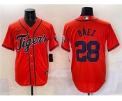 Men's Detroit Tigers #28 Javier Báez Orange With Patch Cool Base Stitched Baseball Jersey