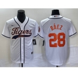 Men's Detroit Tigers #28 Javier Báez White Cool Base Stitched Baseball Jersey