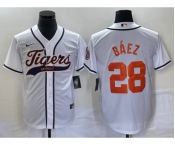 Men's Detroit Tigers #28 Javier Báez White Cool Base Stitched Baseball Jersey