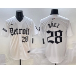 Men's Detroit Tigers #28 Javier Báez White 'Motor Gothic Edition' Vapor Premier Limited Stitched Baseball Jersey