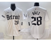 Men's Detroit Tigers #28 Javier Báez White 'Motor Gothic Edition' Vapor Premier Limited Stitched Baseball Jersey