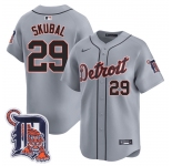 Men's Detroit Tigers #29 Tarik Skubal Gray Logo Patch Vapor Premier Limited Stitched Baseball Jersey