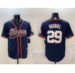 Men's Detroit Tigers #29 Tarik Skubal Navy With Patch Cool Base Stitched Baseball Jersey