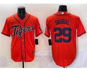 Men's Detroit Tigers #29 Tarik Skubal Orange With Patch Cool Base Stitched Baseball Jersey