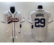 Men's Detroit Tigers #29 Tarik Skubal White With Patch Cool Base Stitched Baseball Jersey