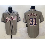 Men's Detroit Tigers #31 Riley Greene Gray With Patch Cool Base Stitched Baseball Jersey